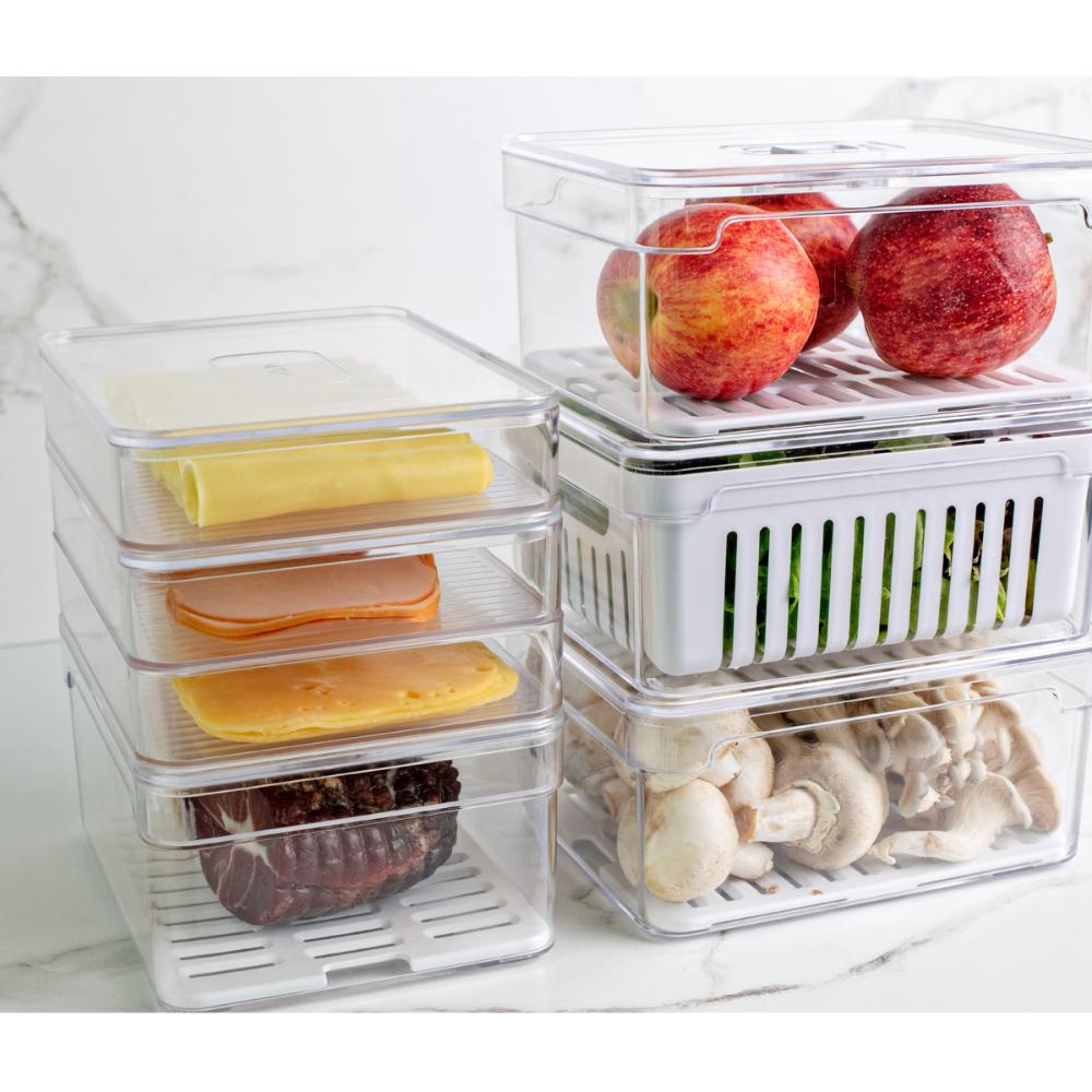 Kit 2 Organizadores De Geladeira 2,2L E Porta Frios Duplo Organizadores Clear Fresh OU