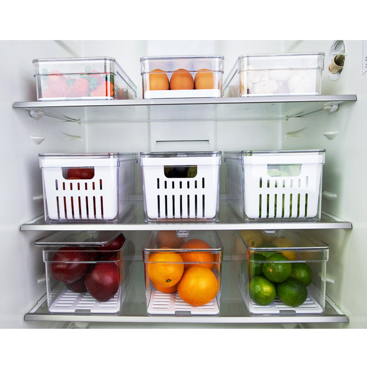 Kit 2 Organizadores De Geladeira Com Escorredor 5L Caixas Plásticas Para Legumes Clear Fresh OU