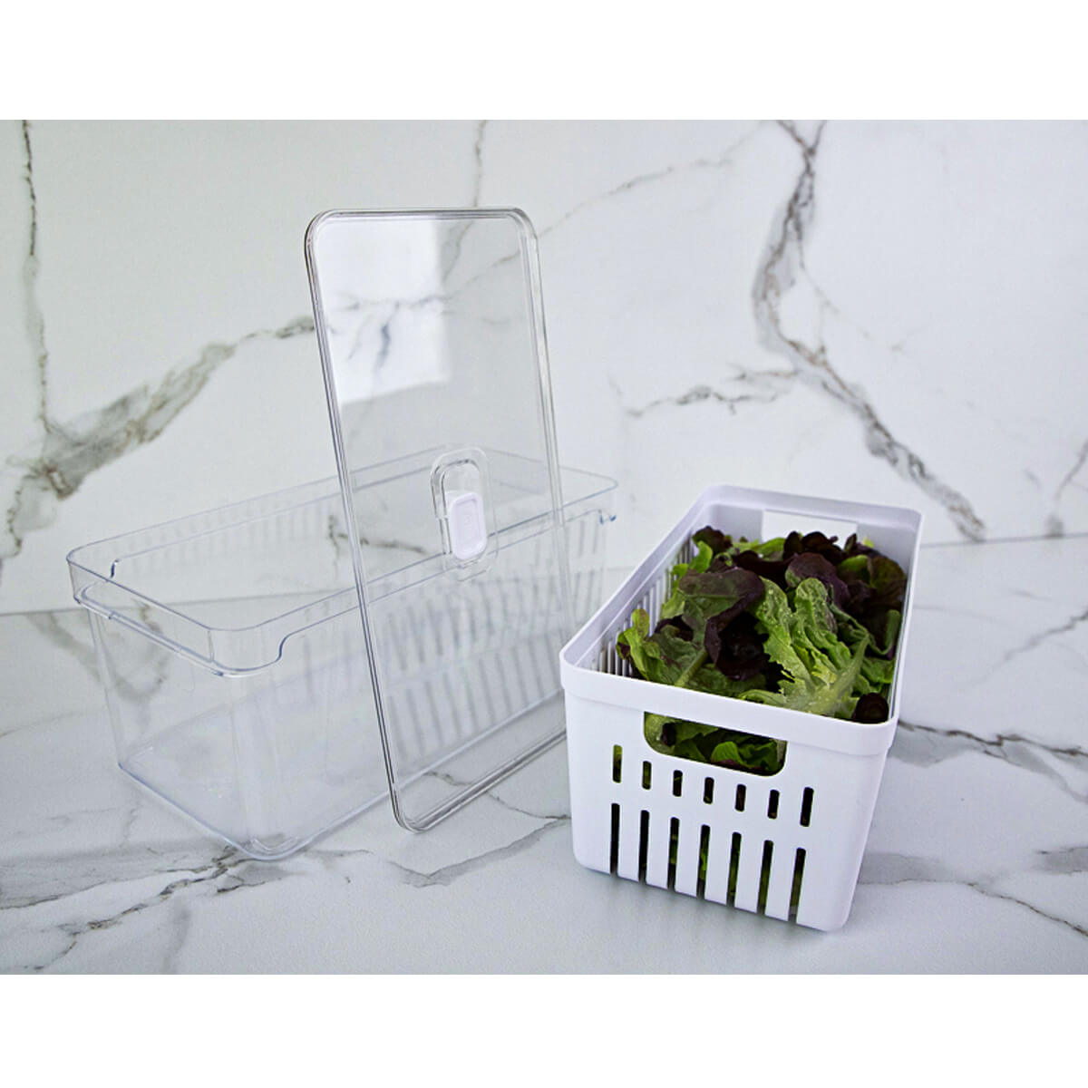 Kit 2 Organizadores De Geladeira Com Escorredor 5L Caixas Plásticas Para Legumes Clear Fresh OU