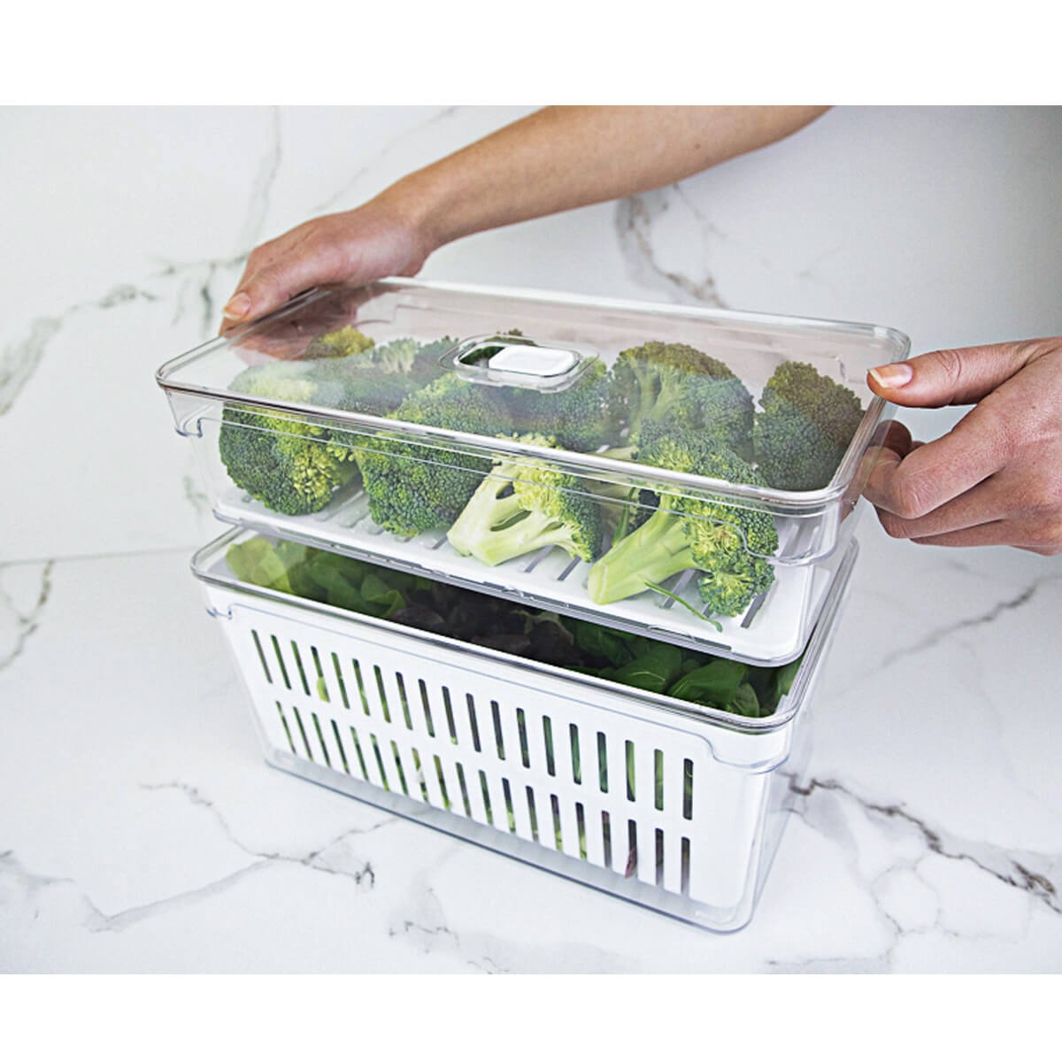 Kit 2 Organizadores Geladeira 2,8L Cozinha Multiuso Com Respiradouro Frutas Legumes Clear Fresh OU