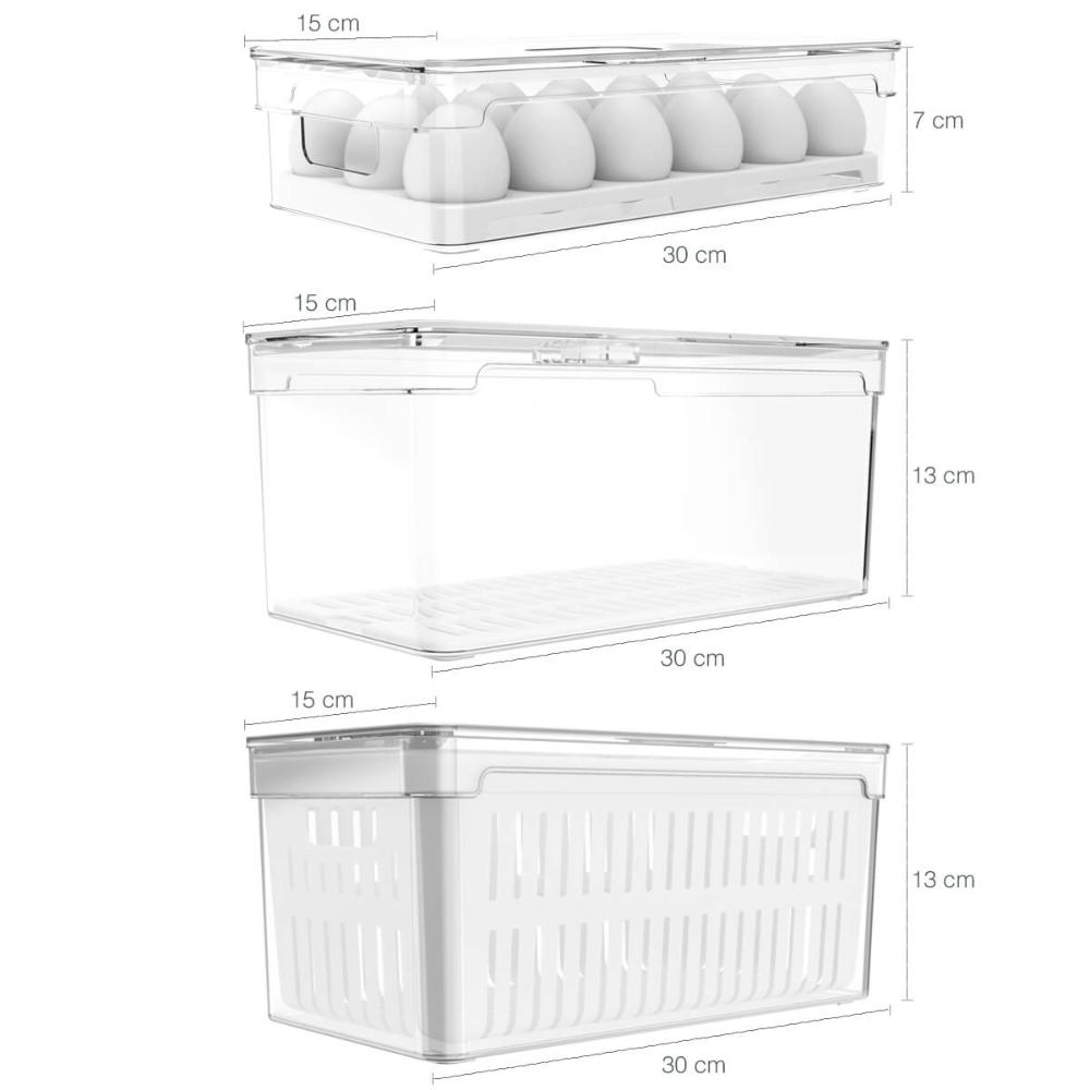 Kit 3 Caixas Organizadoras De Geladeira Transparentes Armazenadoras De Frutas Legumes Ovos Clear Fresh OU