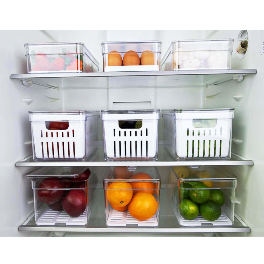 Kit 3 Caixas Organizadoras De Geladeira Transparentes Armazenadoras De Frutas Legumes Ovos Clear Fresh OU