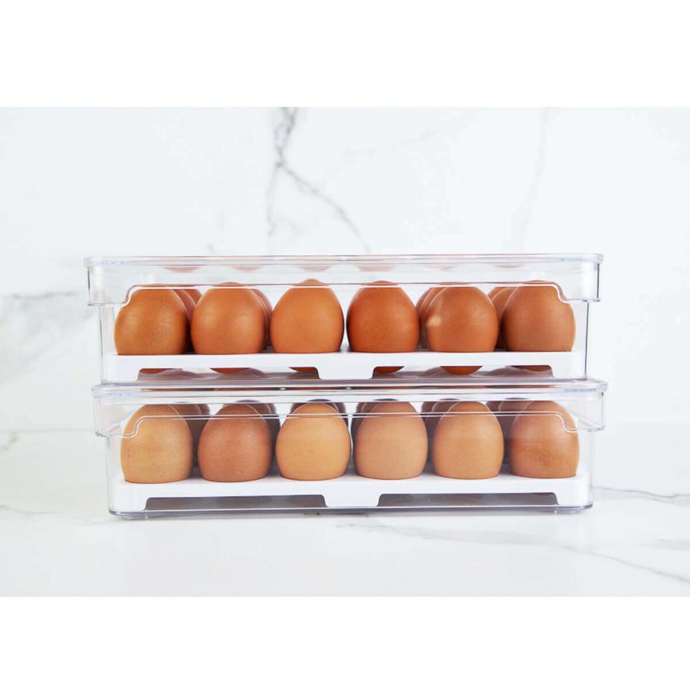 Kit 3 Caixas Organizadoras De Geladeira Transparentes Armazenadoras De Frutas Legumes Ovos Clear Fresh OU