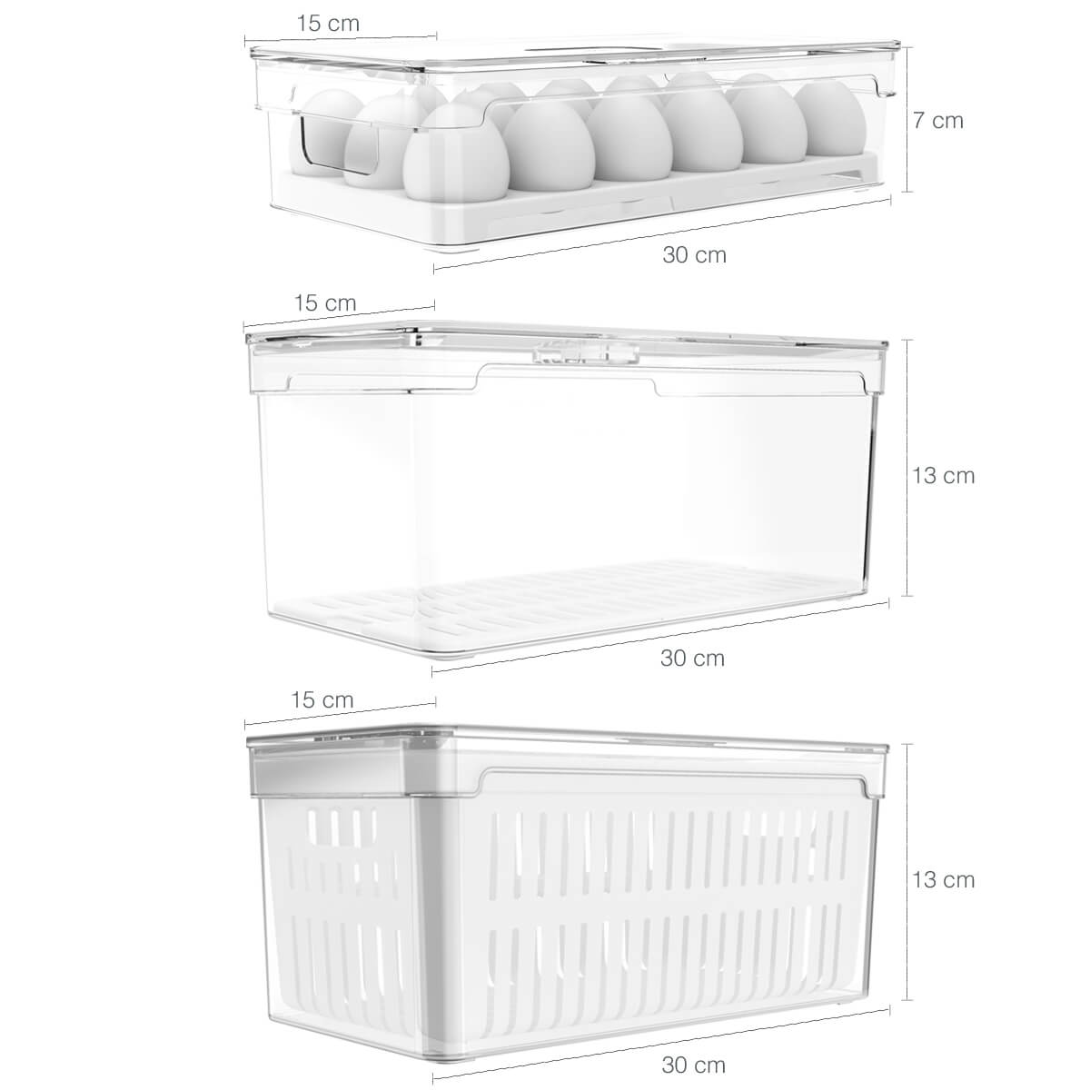Kit 3 Organizadores De Geladeira Porta Ovos E Porta Frutas E Legumes Clear Fresh OU