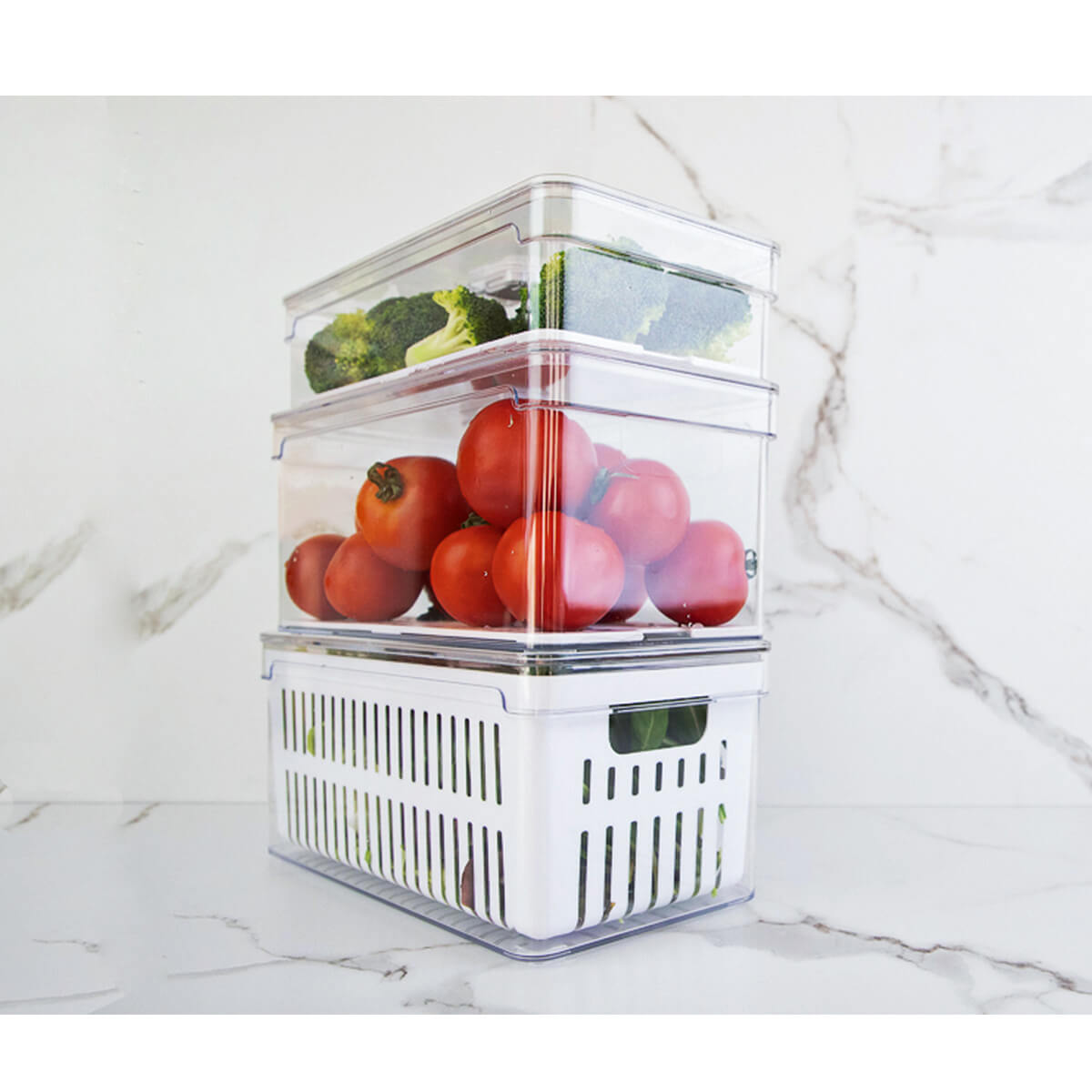 Kit 3 Organizadores De Geladeira Transparentes Caixas Armazenadoras De Frutas Legumes Clear Fresh OU