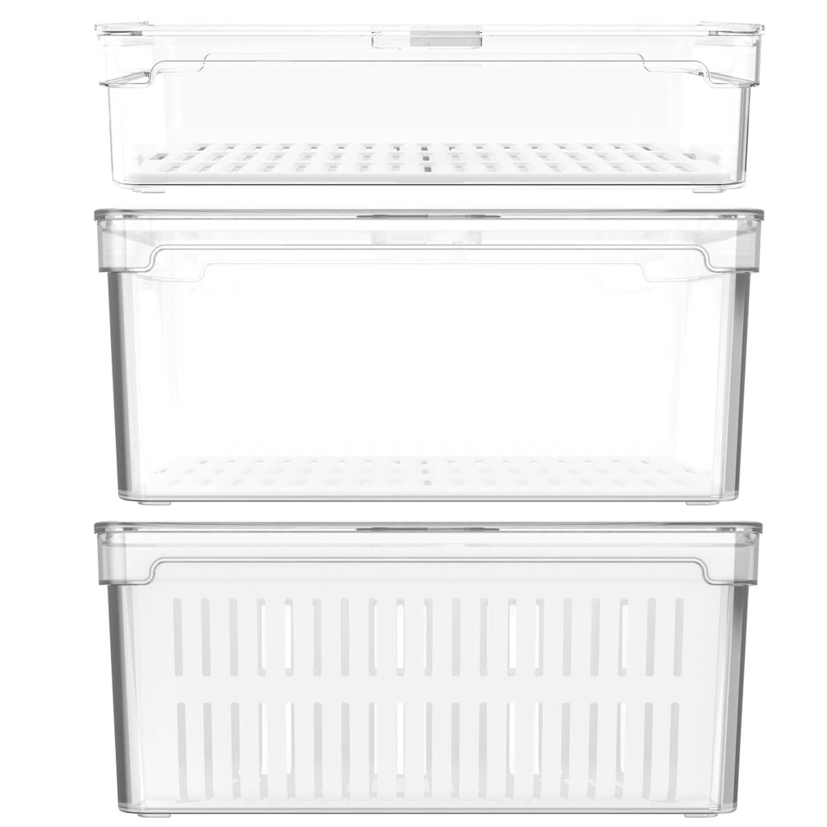 Kit 3 Organizadores De Geladeira Transparentes Caixas Armazenadoras De Frutas Legumes Clear Fresh OU