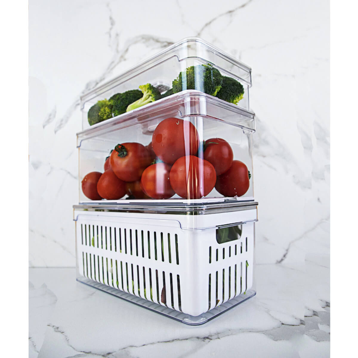 Kit 3 Organizadores De Geladeira Transparentes Caixas Armazenadoras De Frutas Legumes Clear Fresh OU