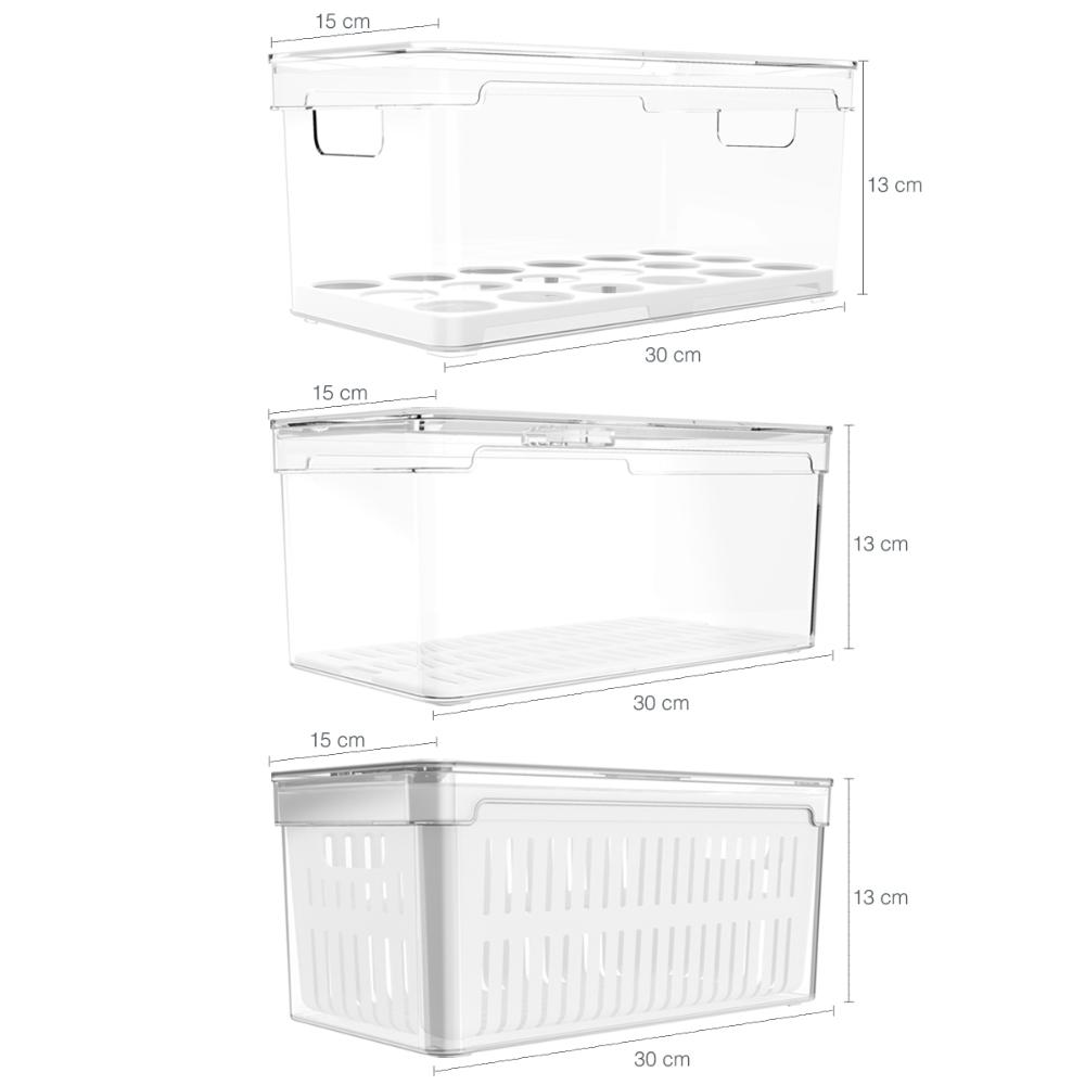 Kit 3 Organizadores De Geladeira Transparentes Porta Ovos 36 UN Porta Frutas Legumes Clear Fresh OU