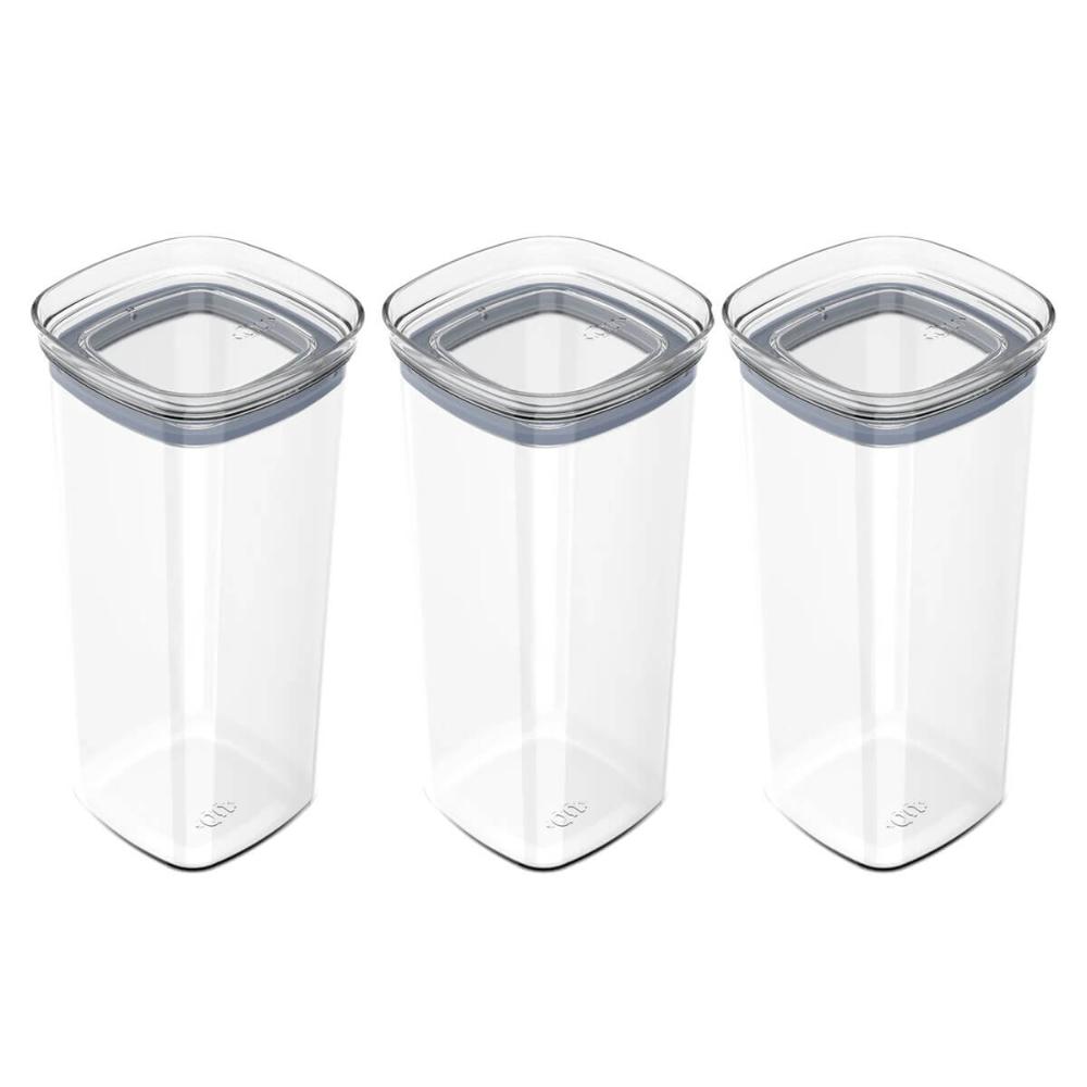 Kit 3 Potes Herméticos de Plástico 1,5L Ou Porta Mantimentos Condimentos Transparente