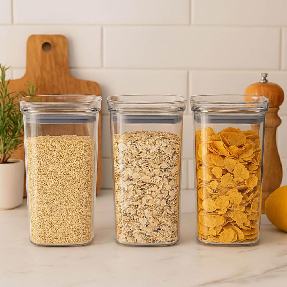 Kit 3 Potes Herméticos de Plástico 1,5L Ou Porta Mantimentos Condimentos Transparente