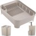 Kit 3 Utensílios Escorredor De Louça Talher Porta Detergente Bege