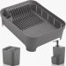 Kit 3 Utensílios Escorredor De Louça Talher Porta Detergente Chumbo