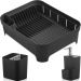 Kit 3 Utensílios Escorredor De Louça Talher Porta Detergente Preto