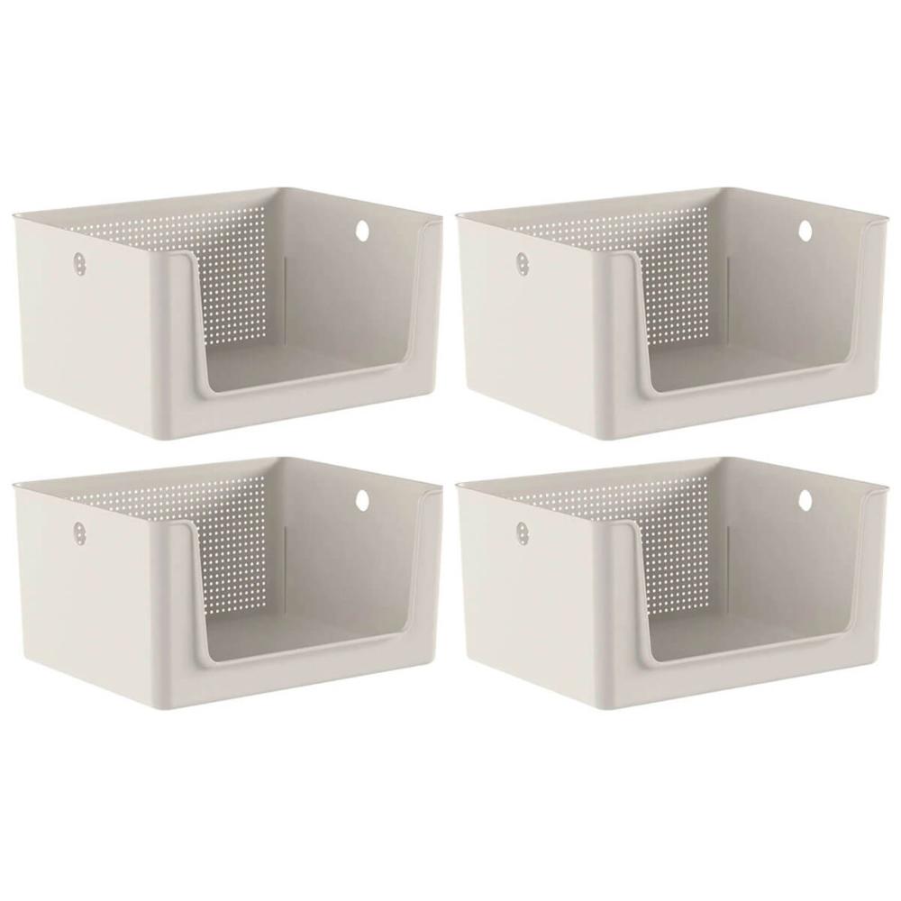 Kit 4 Cestos Organizadores Telado Abertura Frontal 16L Bege
