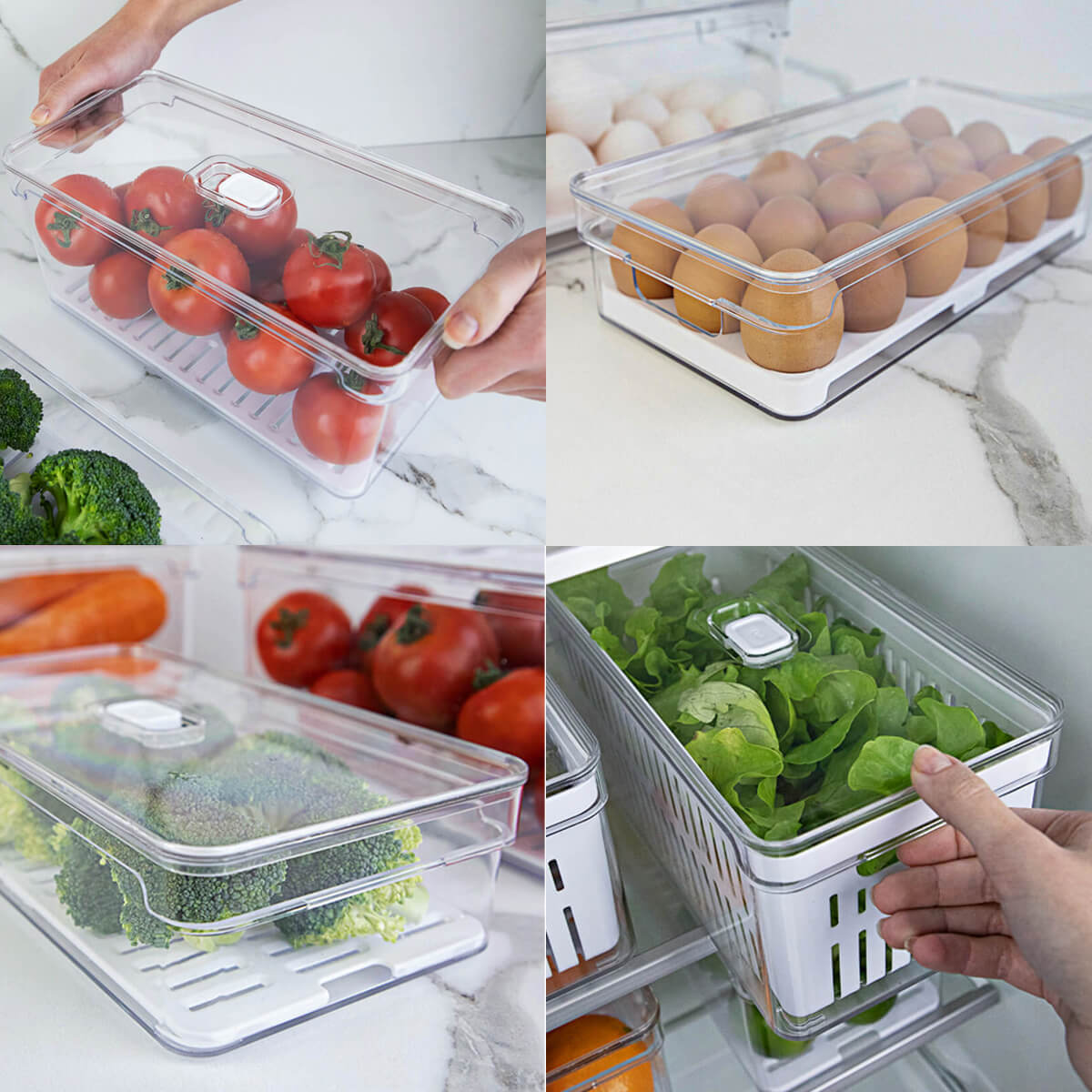 Kit 4 Organizadores de Geladeira Porta Frutas Legumes Ovos Clear Fresh OU