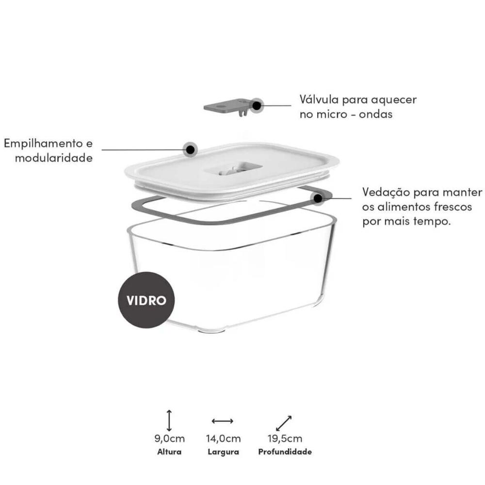 Kit 4 Potes De Vidro Herméticos 1,2L Branco Para Geladeira Freezer Forno Fresh Lock