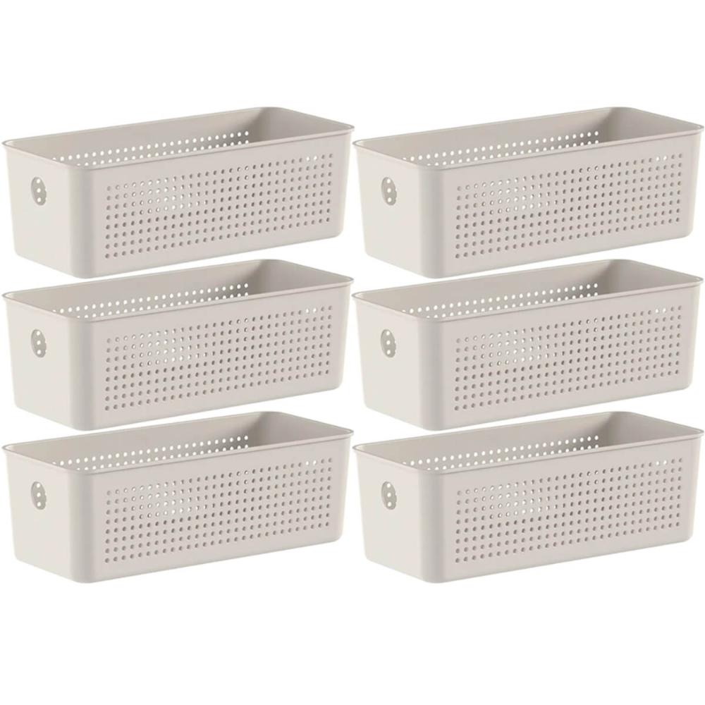 Kit 6 Cestos Organizadores Multiuso 4,2L Bege 26x12x13cm Flow Cestinho Retangular Ou