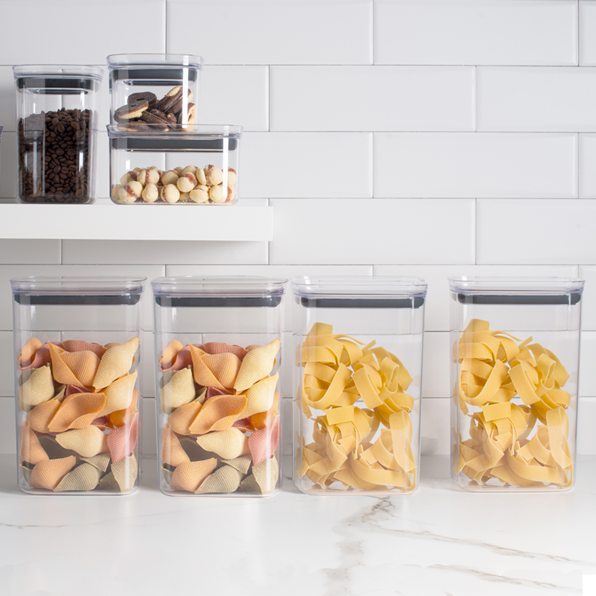 Kit 6 Potes Herméticos Retangulares Grandes com Tampa 2,3L Porta Mantimentos Cozinha Natural