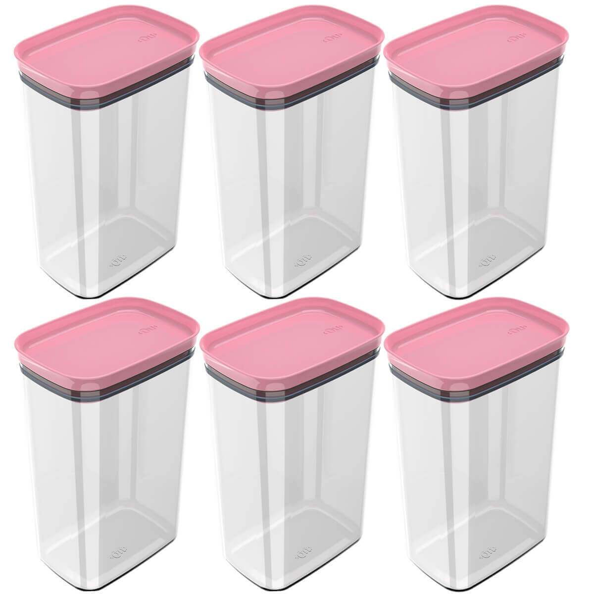 Kit 6 Potes Herméticos Retangulares Grandes com Tampa 2,3L Porta Mantimentos Cozinha Rosa Quartzo
