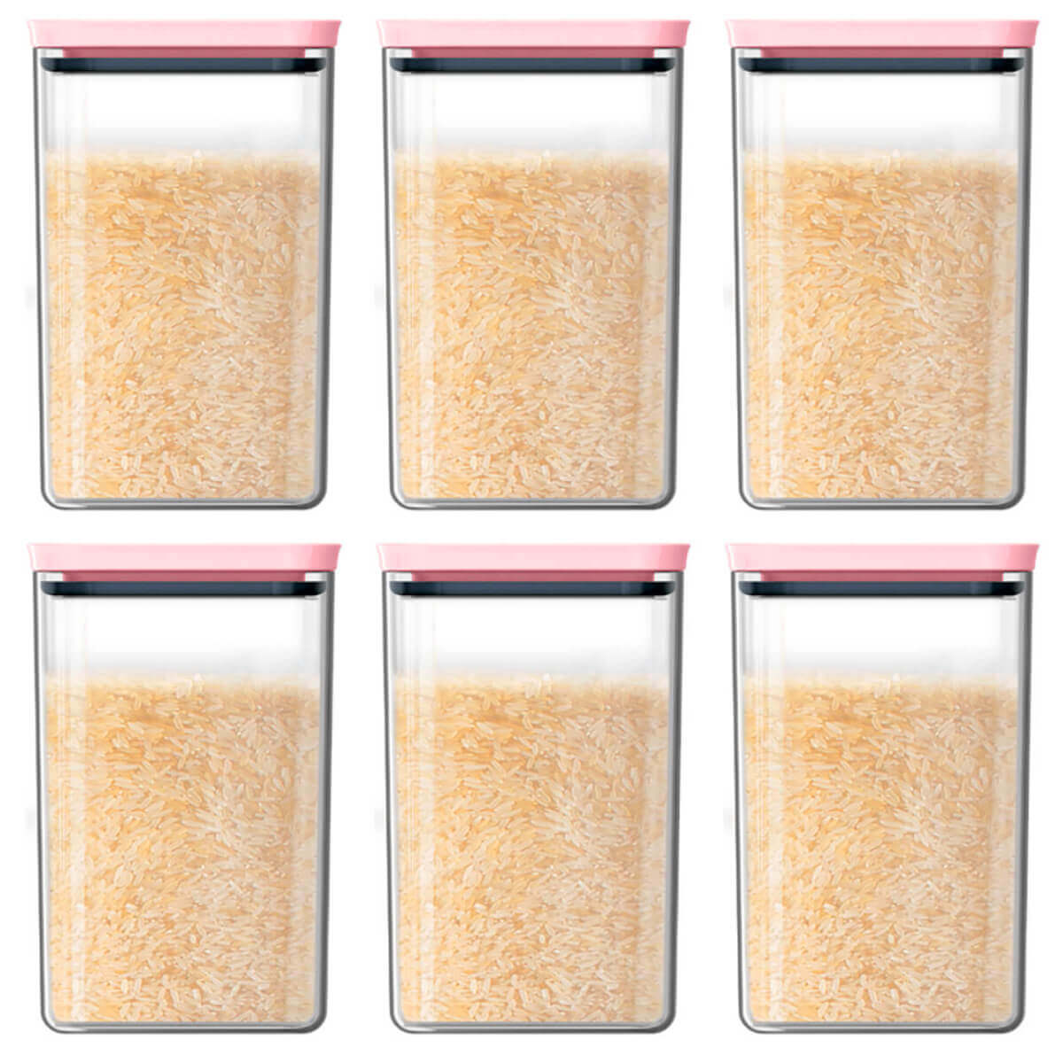 Kit 6 Potes Herméticos Retangulares Grandes com Tampa 2,3L Porta Mantimentos Cozinha Rosa Quartzo