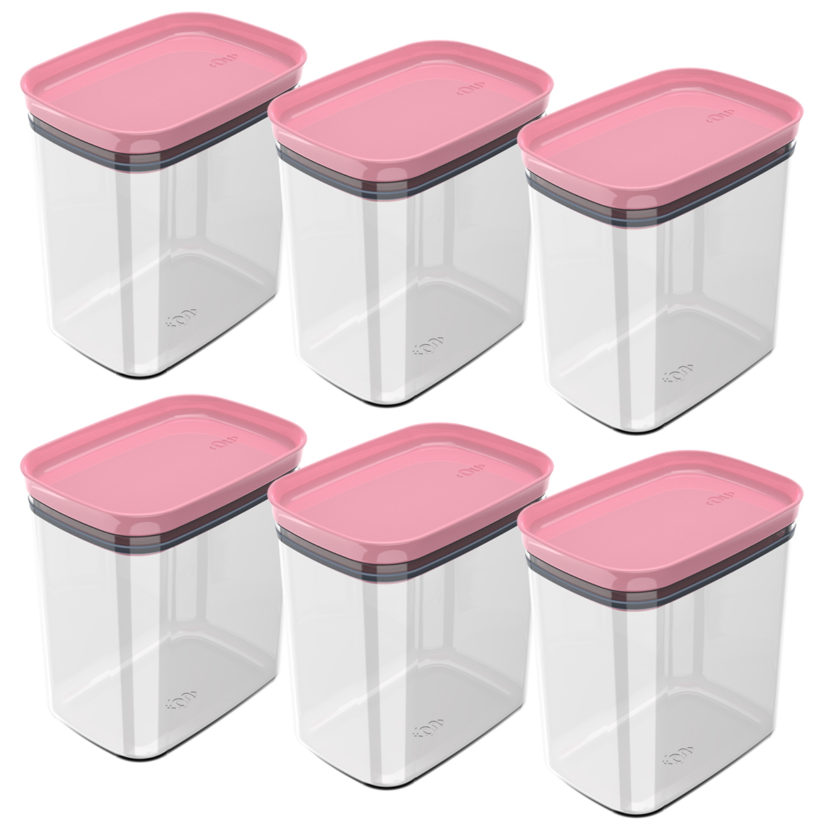 Kit 6 Potes Herméticos Retangulares Médios com Tampa 1,5L Porta Mantimentos Cozinha Rosa Quartzo