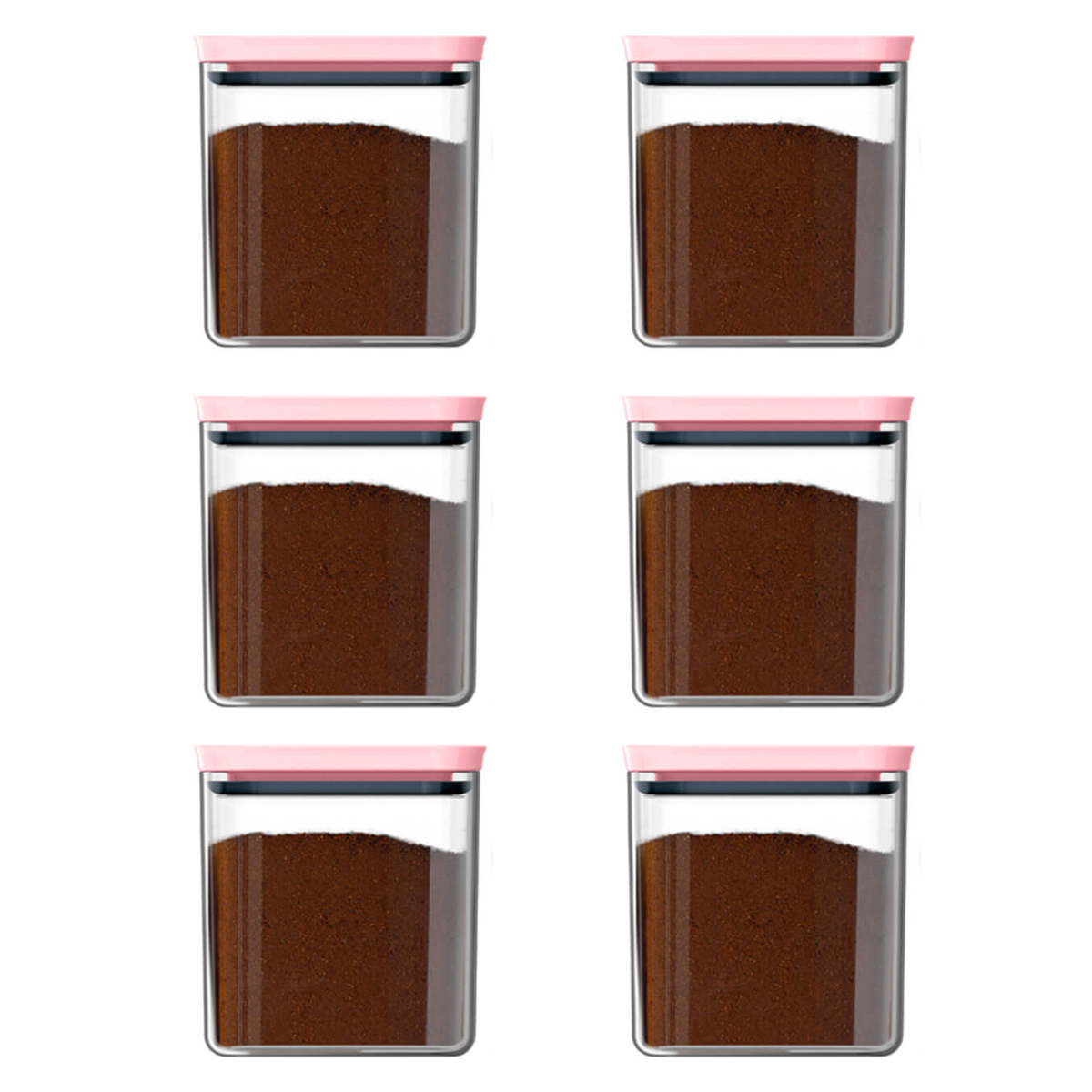Kit 6 Potes Herméticos Retangulares Médios com Tampa 1,5L Porta Mantimentos Cozinha Rosa Quartzo