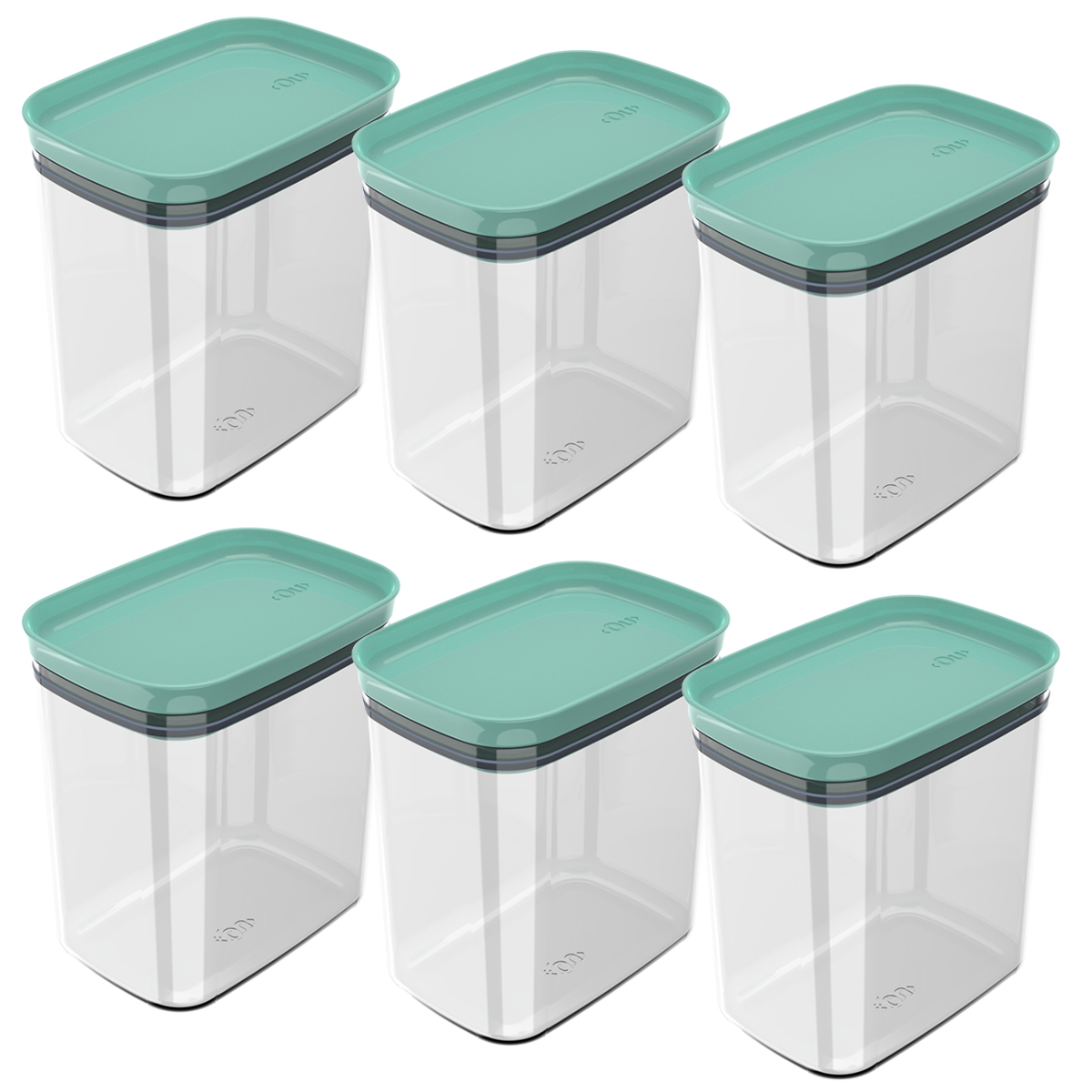 Kit 6 Potes Herméticos Retangulares Médios com Tampa 1,5L Porta Mantimentos Cozinha Verde Menta