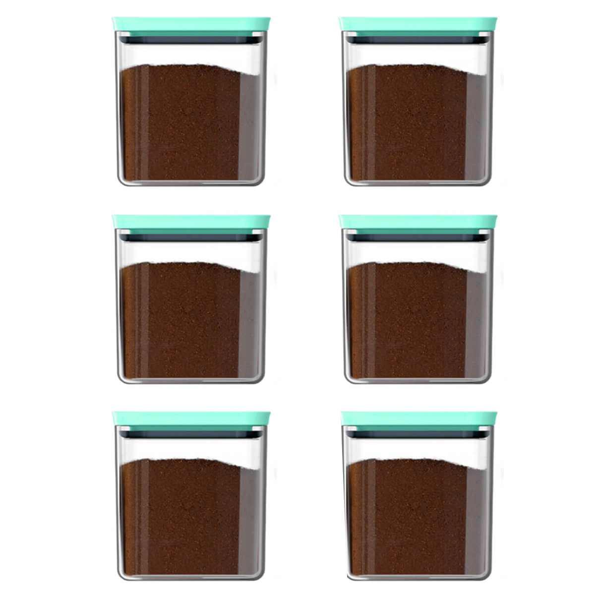 Kit 6 Potes Herméticos Retangulares Médios com Tampa 1,5L Porta Mantimentos Cozinha Verde Menta