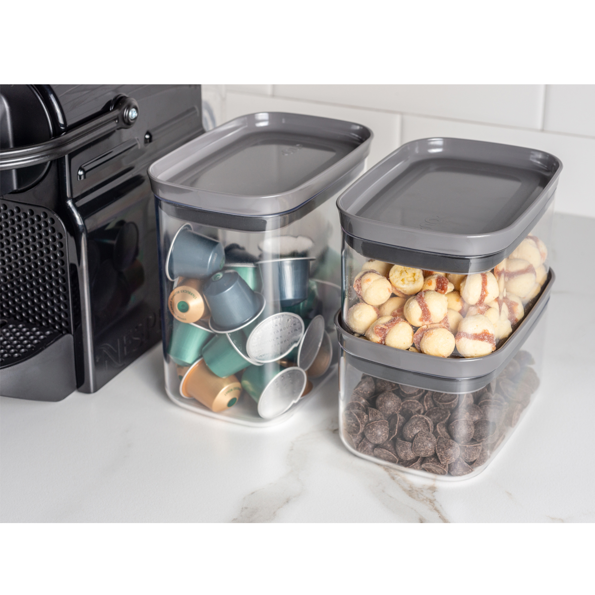 Kit 6 Potes Herméticos Retangulares Pequenos com Tampa 650ml Porta Mantimentos Cozinha Chumbo
