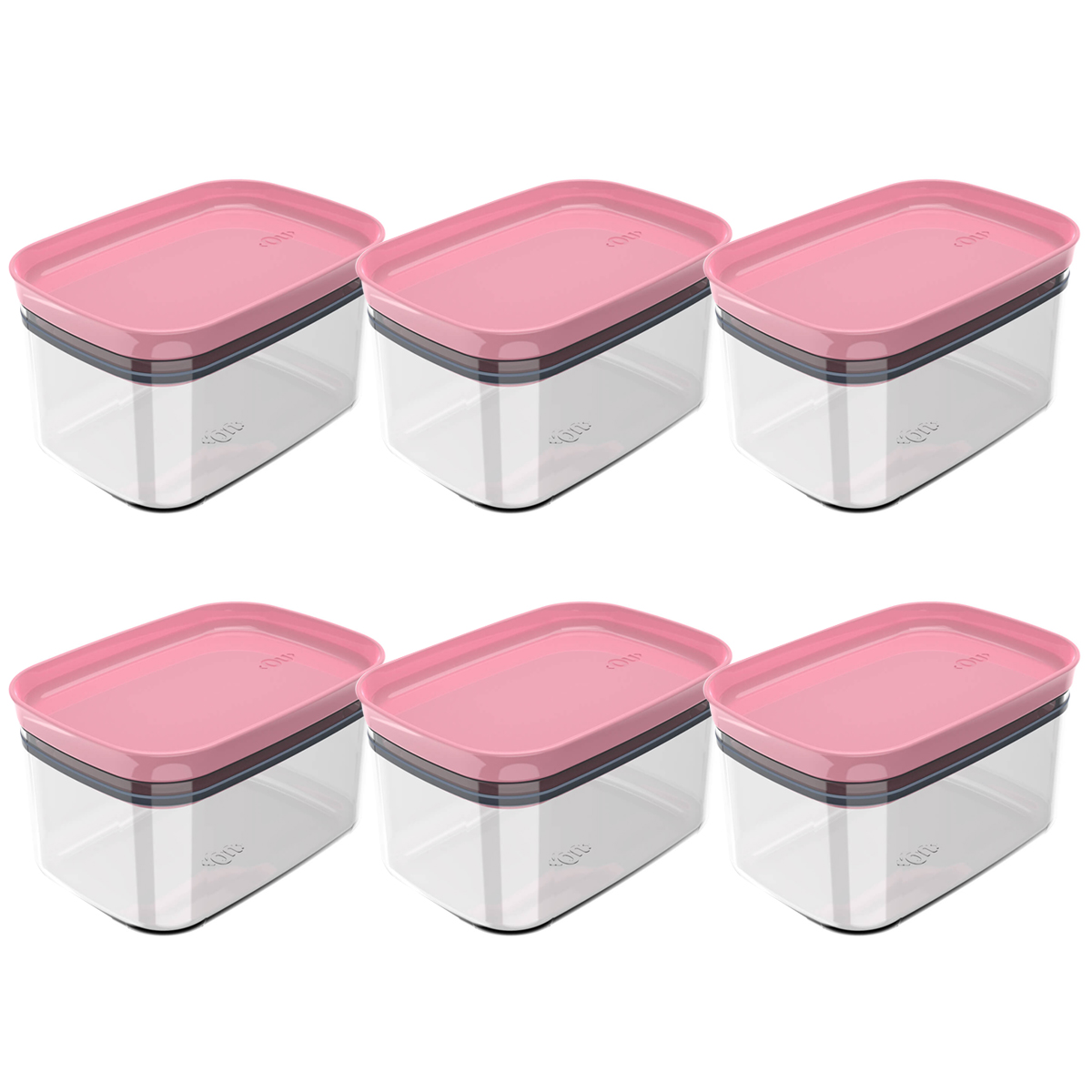 Kit 6 Potes Herméticos Retangulares Pequenos com Tampa 650ml Porta Mantimentos Cozinha Rosa Quartzo