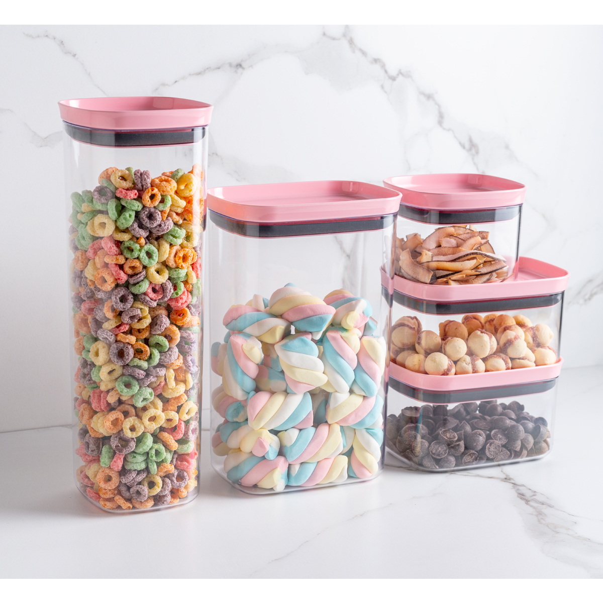 Kit 6 Potes Herméticos Retangulares Pequenos com Tampa 650ml Porta Mantimentos Cozinha Rosa Quartzo