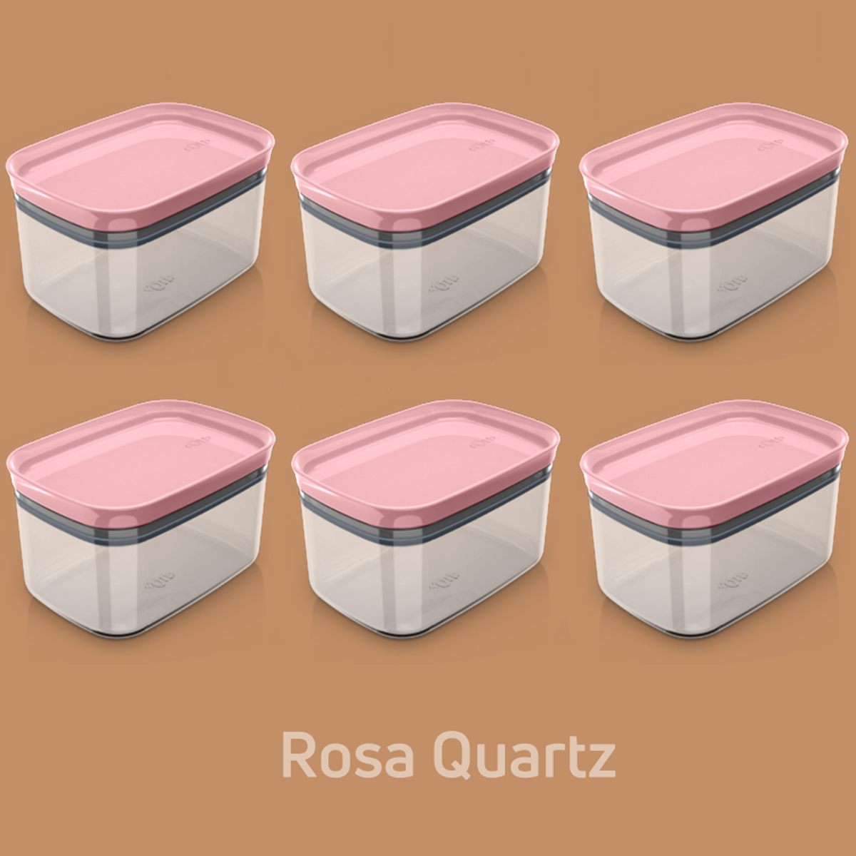 Kit 6 Potes Herméticos Retangulares Pequenos com Tampa 650ml Porta Mantimentos Cozinha Rosa Quartzo