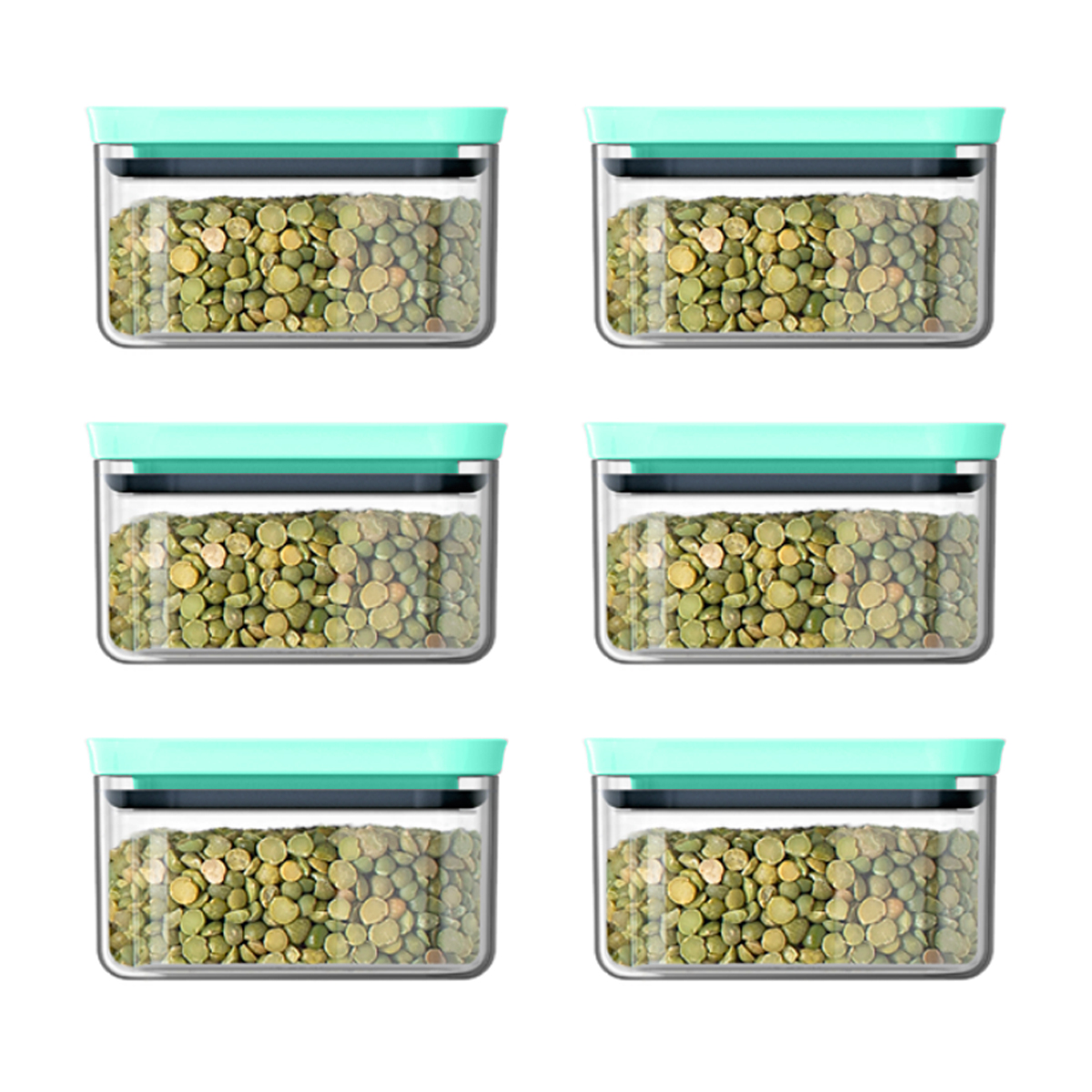 Kit 6 Potes Herméticos Retangulares Pequenos com Tampa 650ml Porta Mantimentos Cozinha Verde Menta