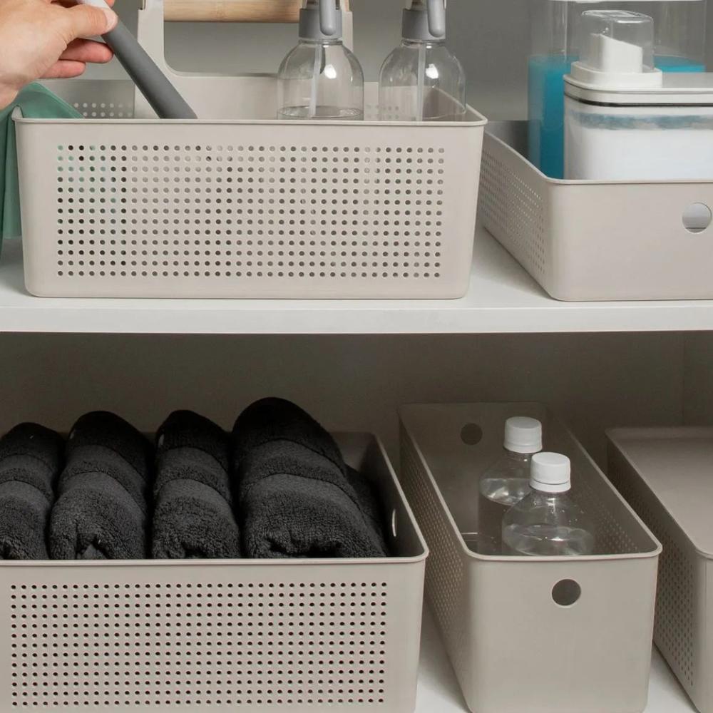 Kit 8 Caixas Organizadoras Multiuso 6,6L Cestos Retangulares com Alças Bege Flow Ou