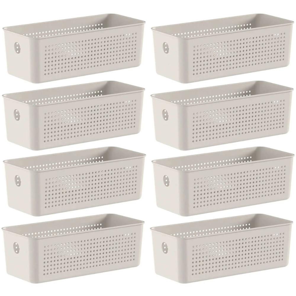 Kit 8 Cestos Caixa Organizadora 3L Flow Bege 27x12x9cm Close