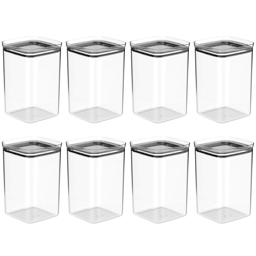 Kit 8 Potes Herméticos 3,5L Porta Mantimentos Ou Block Plástico Natural Quadrado