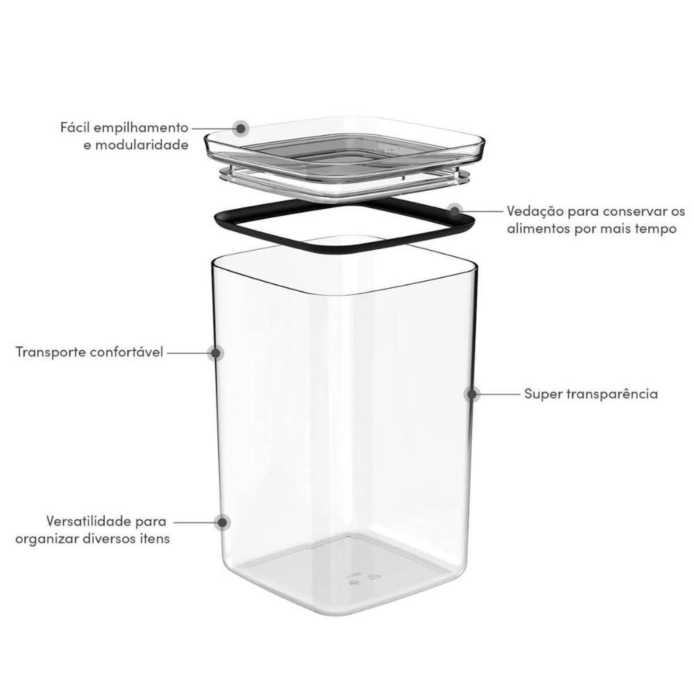 Kit 8 Potes Herméticos 3,5L Porta Mantimentos Ou Block Plástico Natural Quadrado