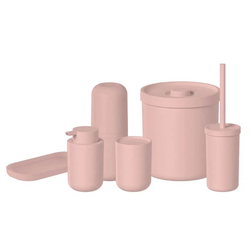 Kit Banheiro Bold Saboneteira Porta Escova Sanitária Lixeira 6L Porta Algodão Rosa