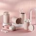 Kit Banheiro Bold Saboneteira Porta Escova Sanitária Lixeira 6L Porta Algodão Rosa