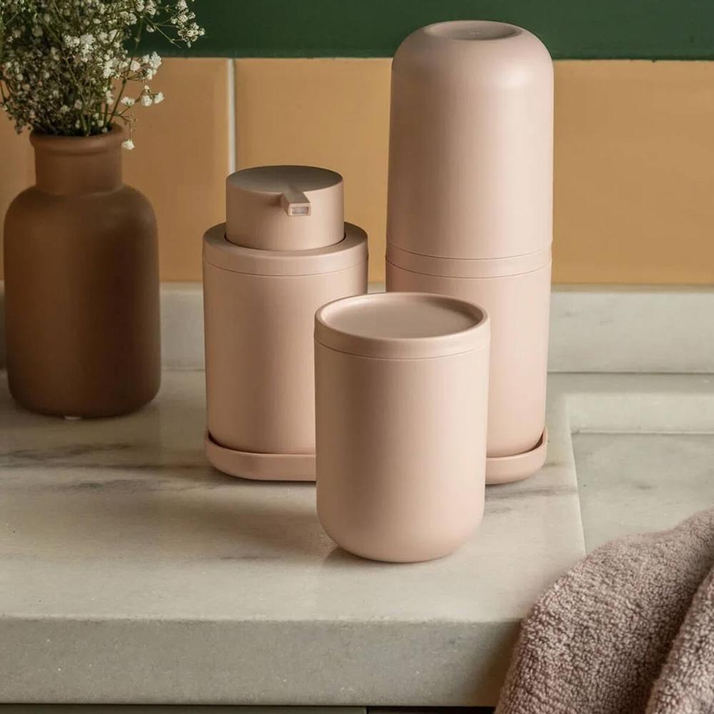 Kit Banheiro Bold Saboneteira Porta Escova Sanitária Lixeira 6L Porta Algodão Rosa
