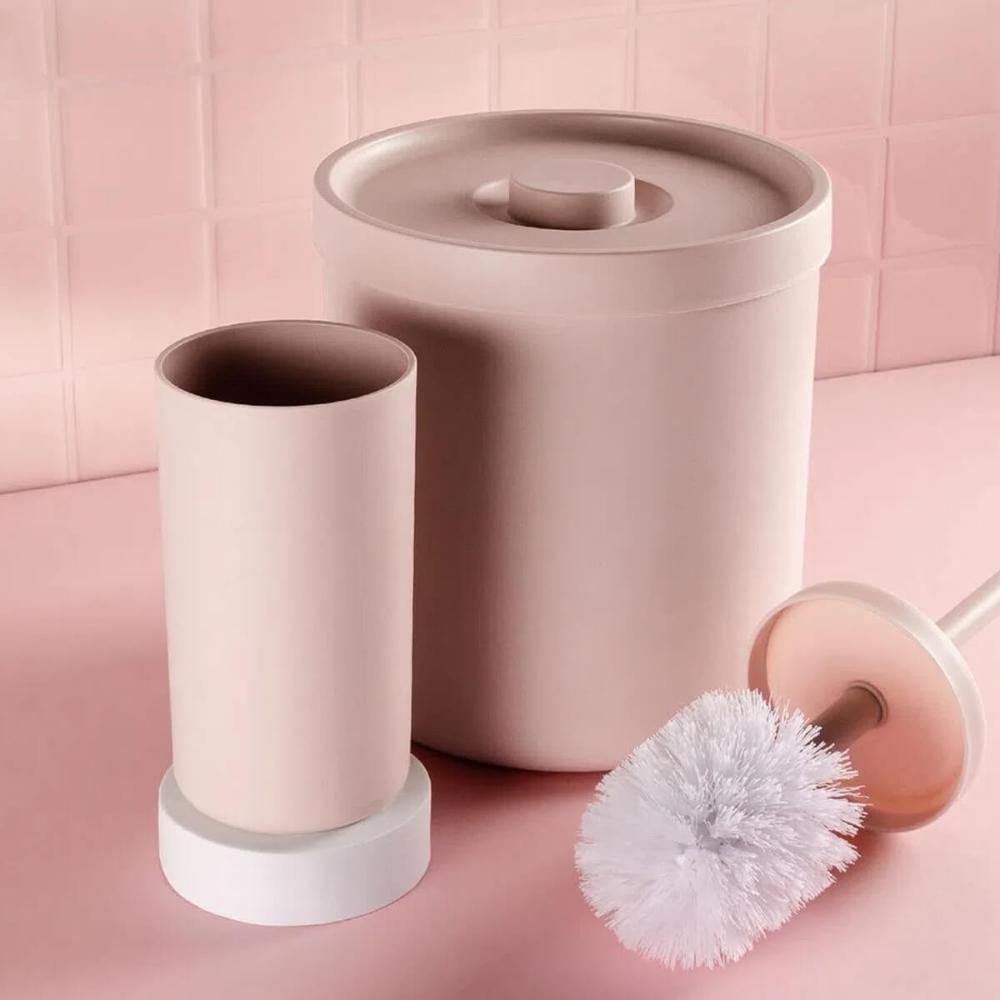 Kit Banheiro Bold Saboneteira Porta Escova Sanitária Lixeira 6L Porta Algodão Rosa