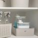 Kit Caixas Organizadoras com Tampa Flow 3L 5,4L e 12L Bege Empilháveis Lavanderia Closet