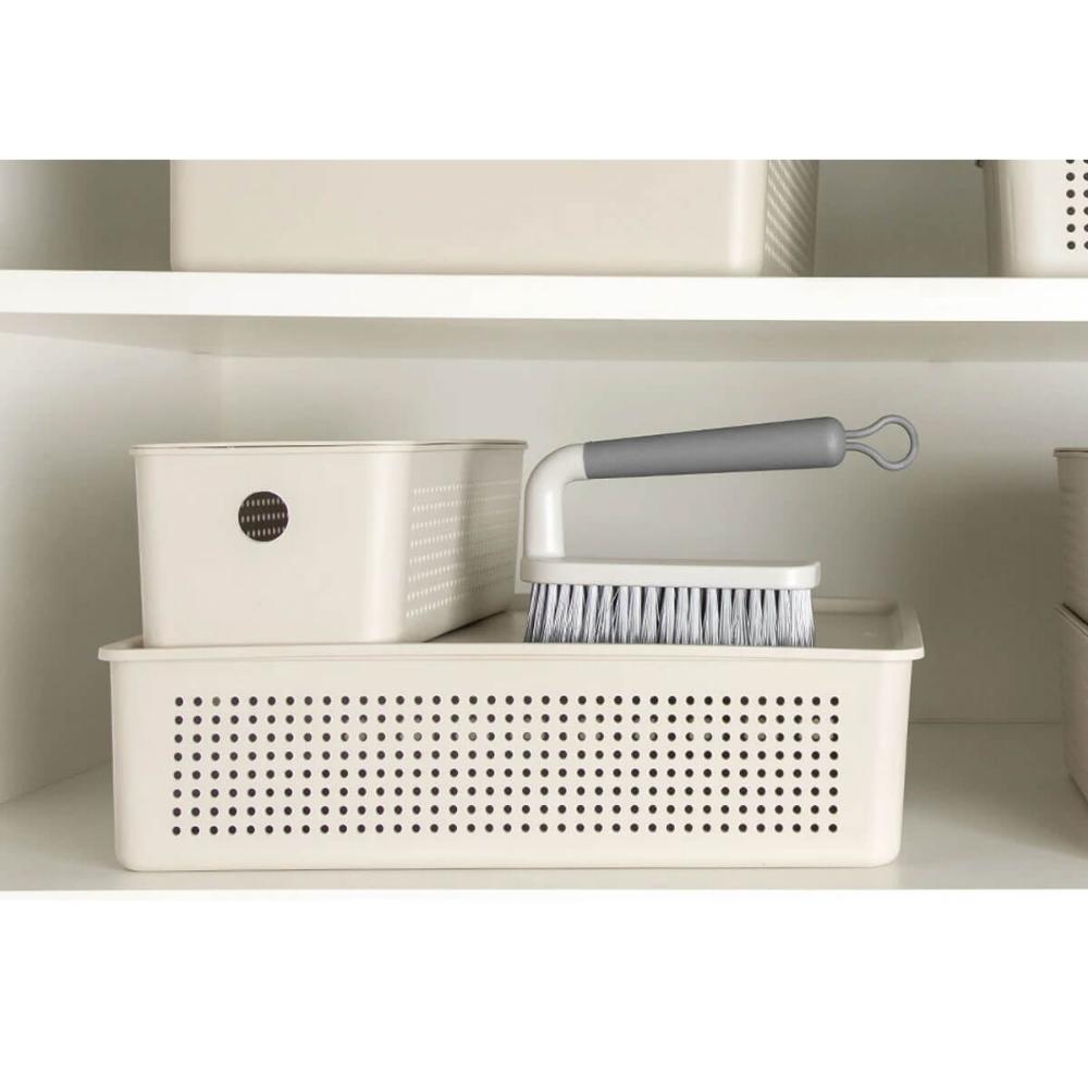 Kit Caixas Organizadoras com Tampa Flow 3L 5,4L e 12L Bege Empilháveis Lavanderia Closet