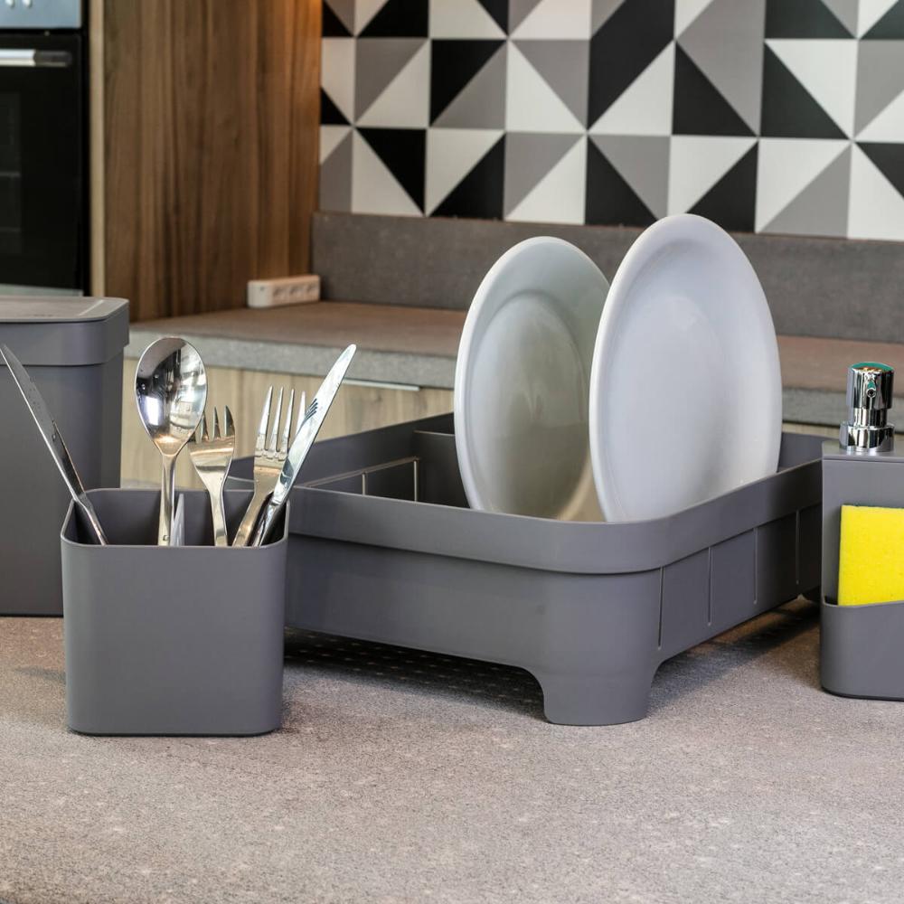 Kit Escorredor De Louça Prato Talheres Utensílios De Cozinha Chumbo