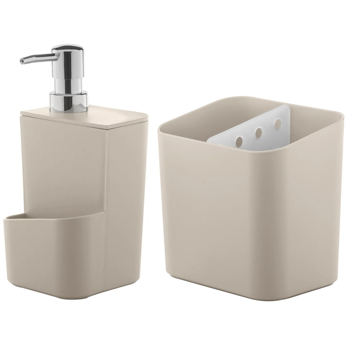 Kit Escorredor De Talheres E Dispenser Para Detergente Esponja Cozinha Bege
