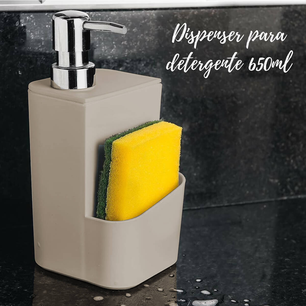 Kit Escorredor De Talheres E Dispenser Para Detergente Esponja Cozinha Bege