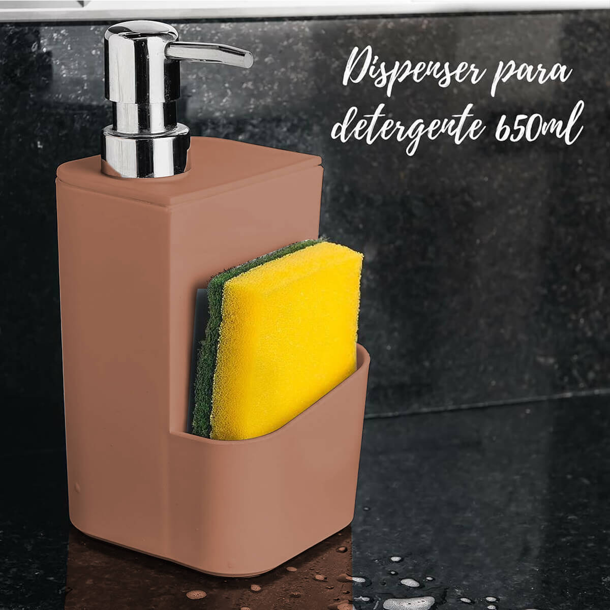 Kit Escorredor De Talheres E Dispenser Para Detergente Esponja Cozinha Terracota