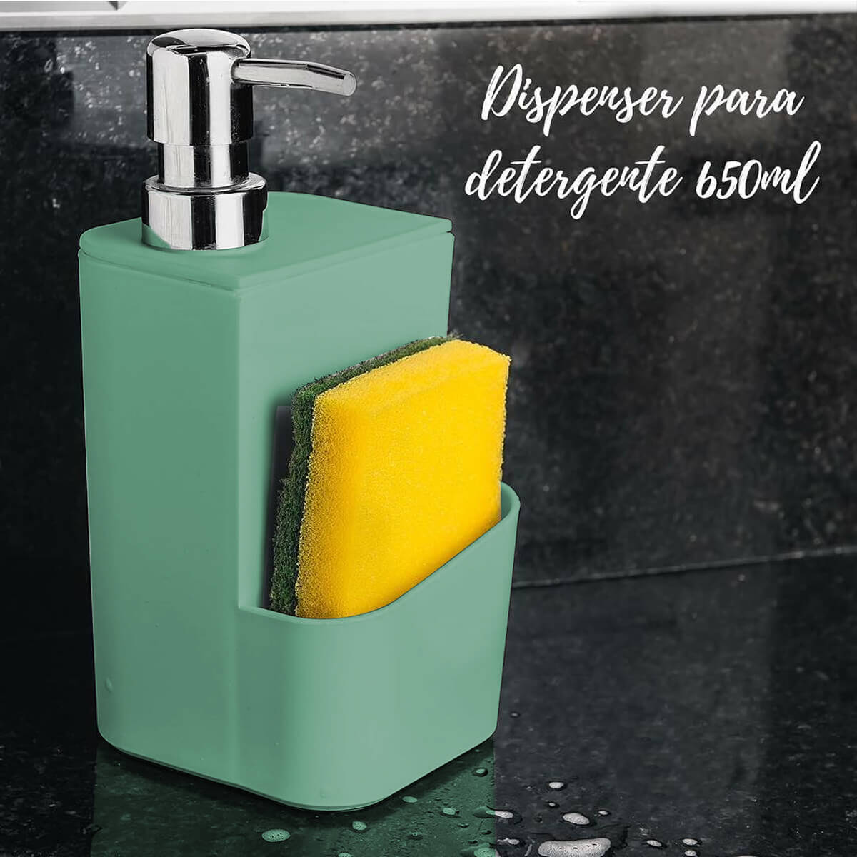 Kit Escorredor De Talheres E Dispenser Para Detergente Esponja Cozinha Verde Menta
