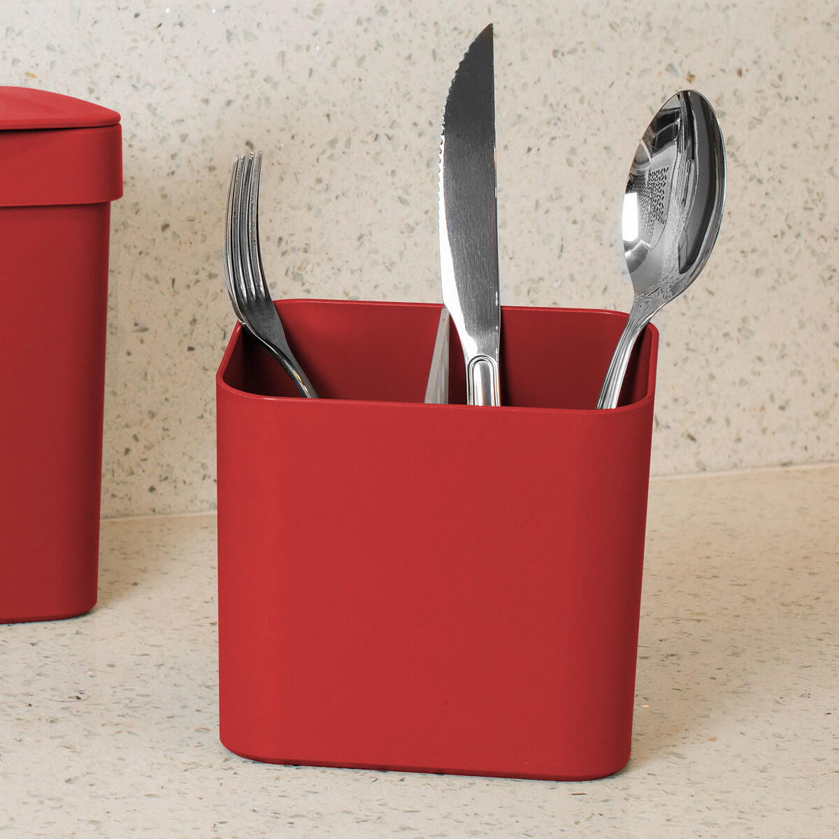 Kit Escorredor De Talheres E Dispenser Para Detergente Esponja Cozinha Vermelho