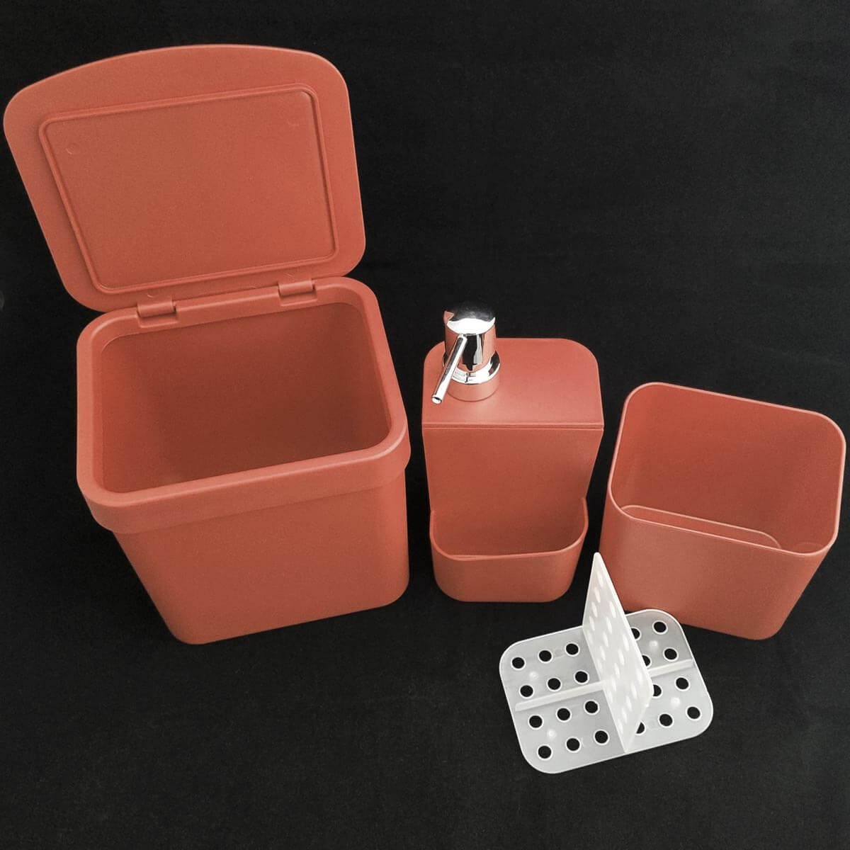 Kit Escorredor Louça Talheres Porta Detergente E Lixeira Ou Terracota